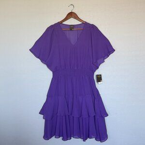 Taylor Purple Ruffle Dress With Mesh Batwing Sleeve